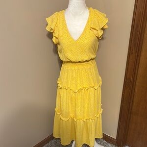 Jessica Simpson Yellow V-Neck Midi Sundress